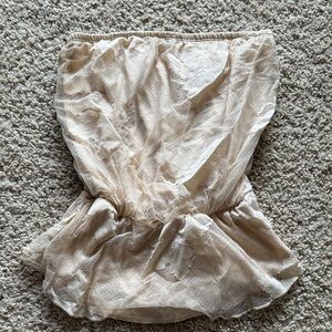 Strapless Lace Peplum Top in Light Beige